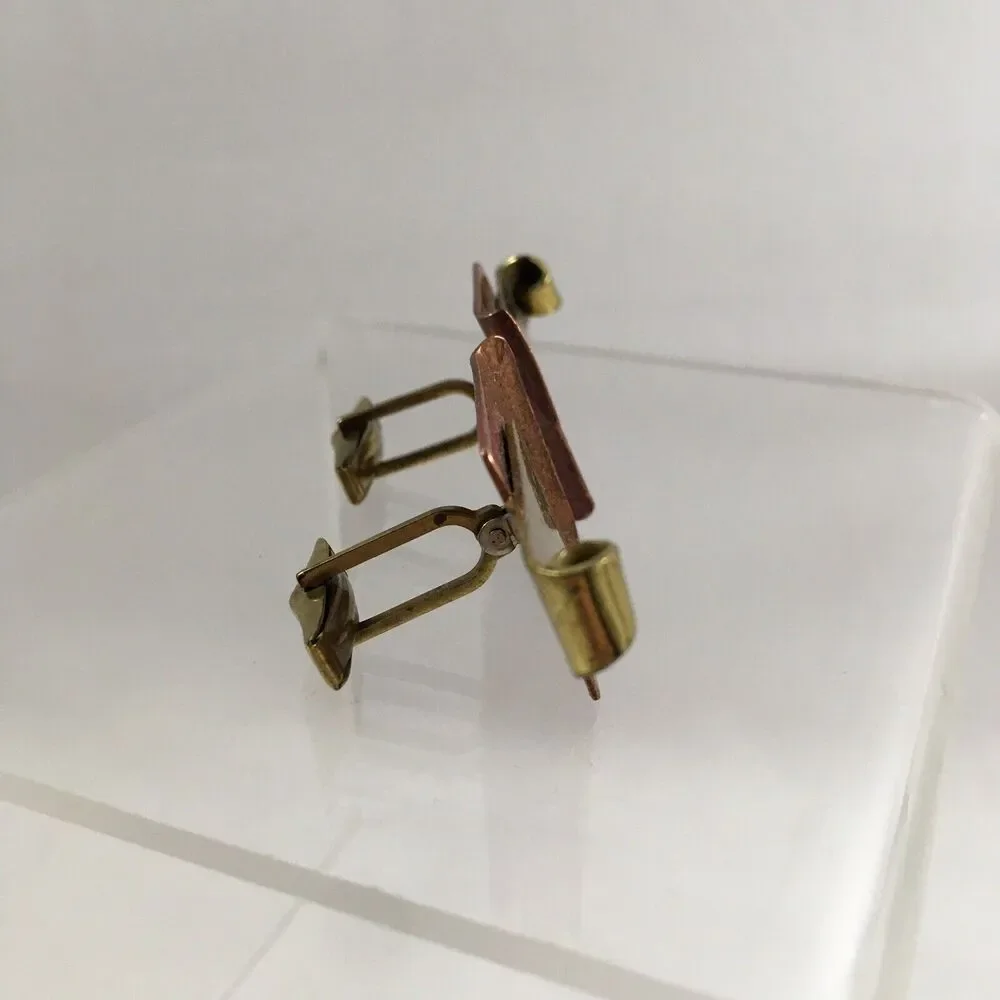 Copper Gold Modernist Abstract Cufflinks Square Sculpture Brutalist Large VTG H1
